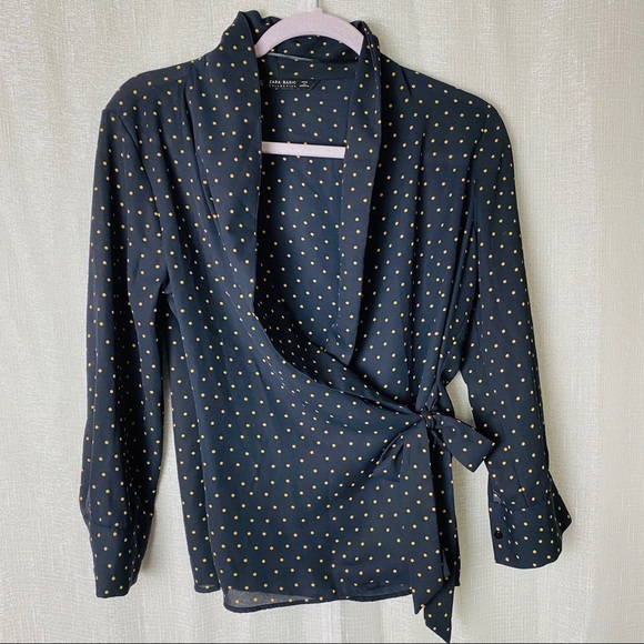 Zara Basic Polka Dot Wrap Blouse~XS - Picture 2 of 8